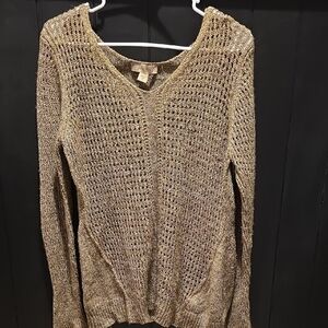 Nine West Metallic Gold V-Neck Sweater